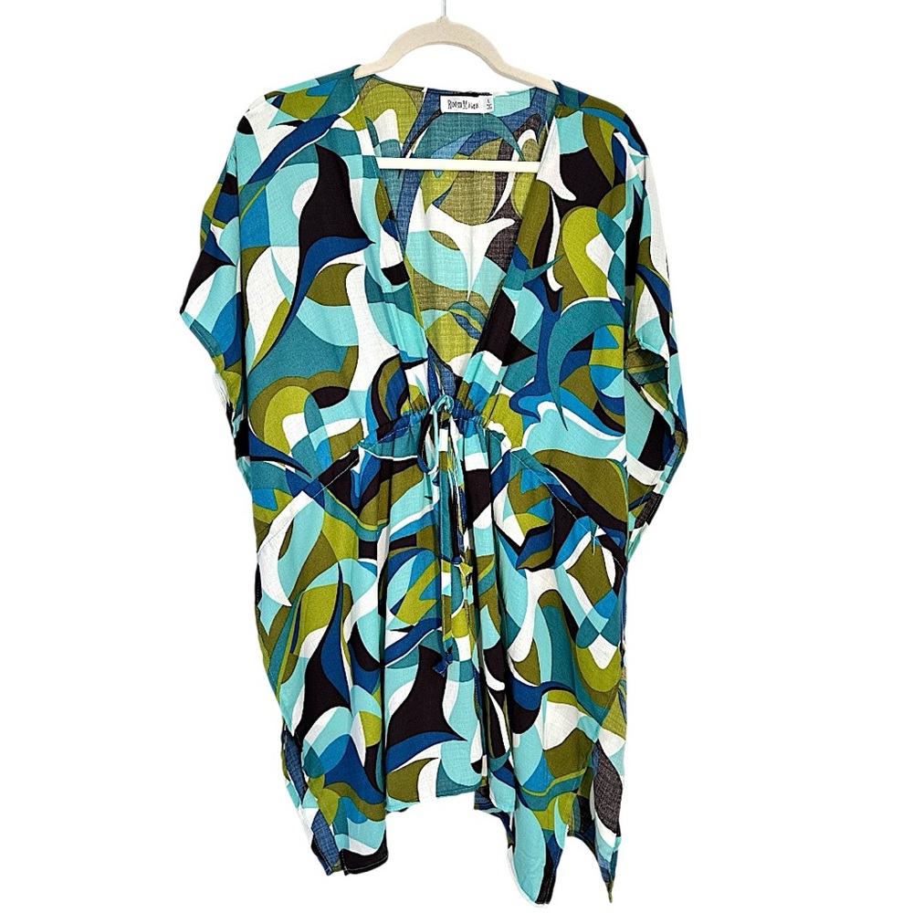 Roommates Blue and Green Abstract kimono brand new tie front Large